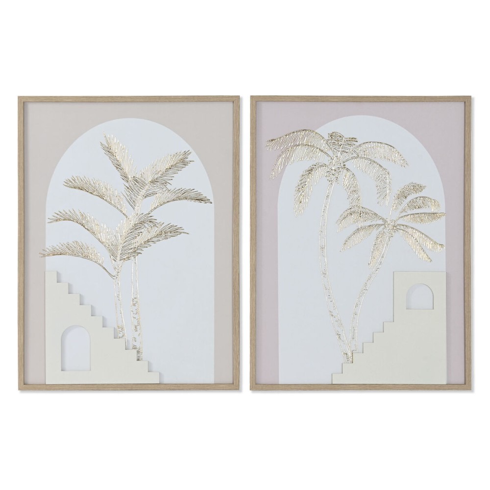 Painting Home ESPRIT White Beige Palms Scandinavian 45 x 2,2 x 60 cm (2 Units)