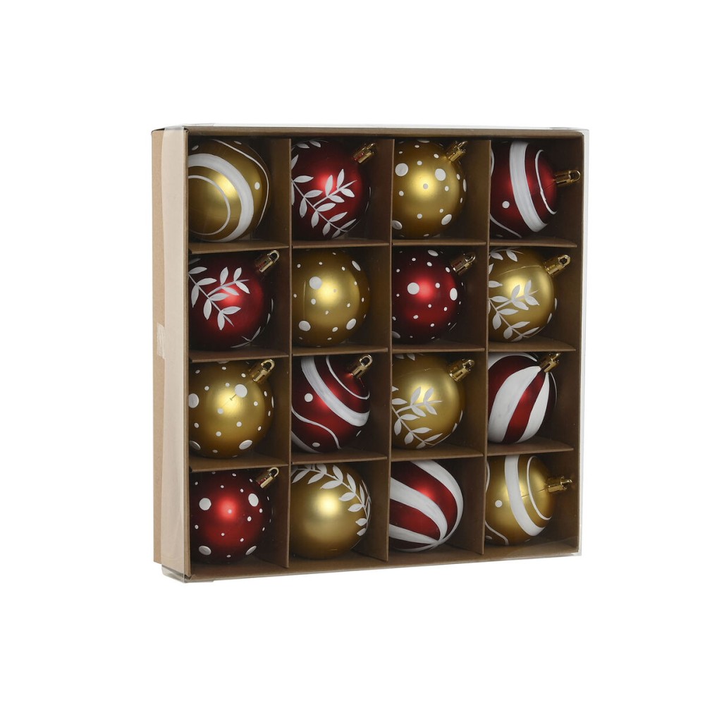 Christmas Baubles Home ESPRIT Red Golden PVC 25 x 6 x 25 cm (16 Pieces)