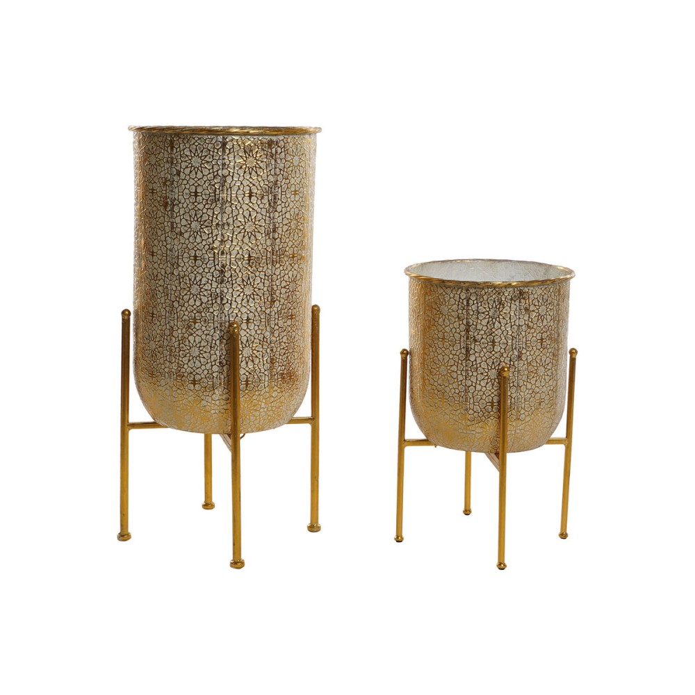 Set of Planters Home ESPRIT Golden Metal Modern 30 x 30 x 62,5 cm (2 Pieces)