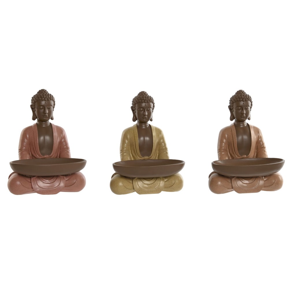 Deko-Figur Home ESPRIT Orange Koralle Neongrün Harz Buddha Orientalisch 19,5 x 16 x 25,5 cm (3 Stück)