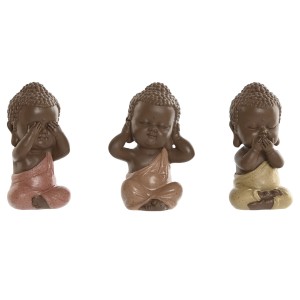 Deko-Figur Home ESPRIT Orange Koralle Neongrün Harz Buddha Orientalisch 5,5 x 5 x 10,5 cm (3 Stück)