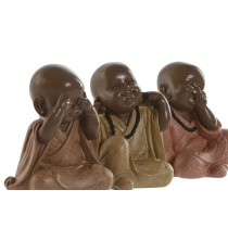 Decorative Figure Home ESPRIT Orange Coral Lime Resin Monk Oriental 8,5 x 7 x 9,7 cm (3 Units)