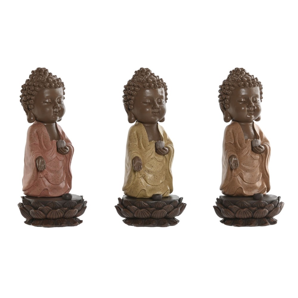 Deko-Figur Home ESPRIT Braun Orange Koralle Neongrün Harz Buddha Orientalisch 9 x 9 x 21 cm (3 Stück)