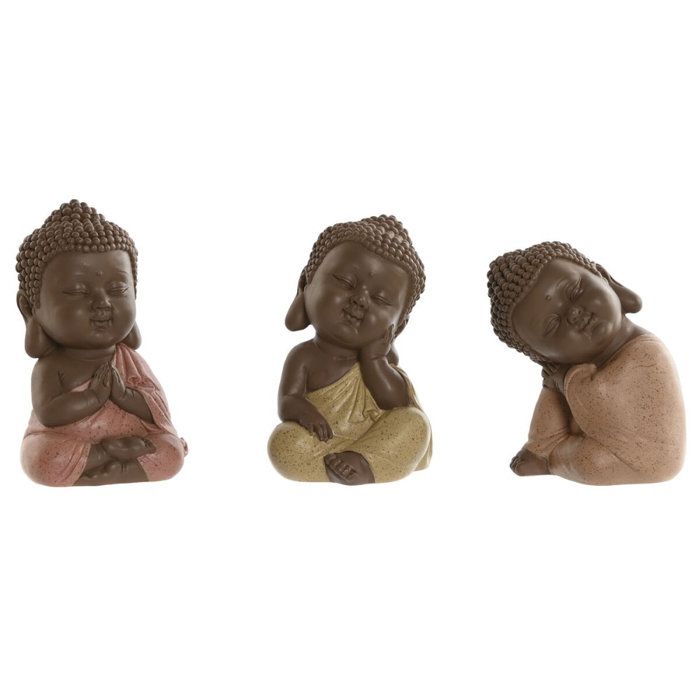 Deko-Figur Home ESPRIT Orange Koralle Neongrün Harz Buddha Orientalisch 8 x 8 x 12,5 cm (3 Stück)