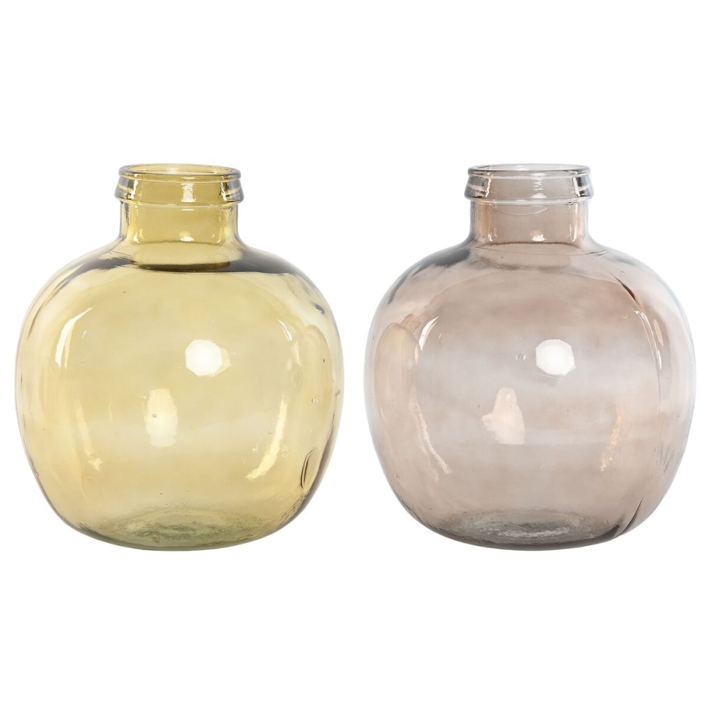 Vase Home ESPRIT Brown Mustard Crystal 32 x 32 x 36,5 cm (2 Units)