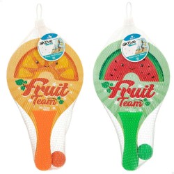 Raquettes de Plage avec Balle Aktive Summer Fruits Bois 18,5 x 31,5 cm (24 Unités)