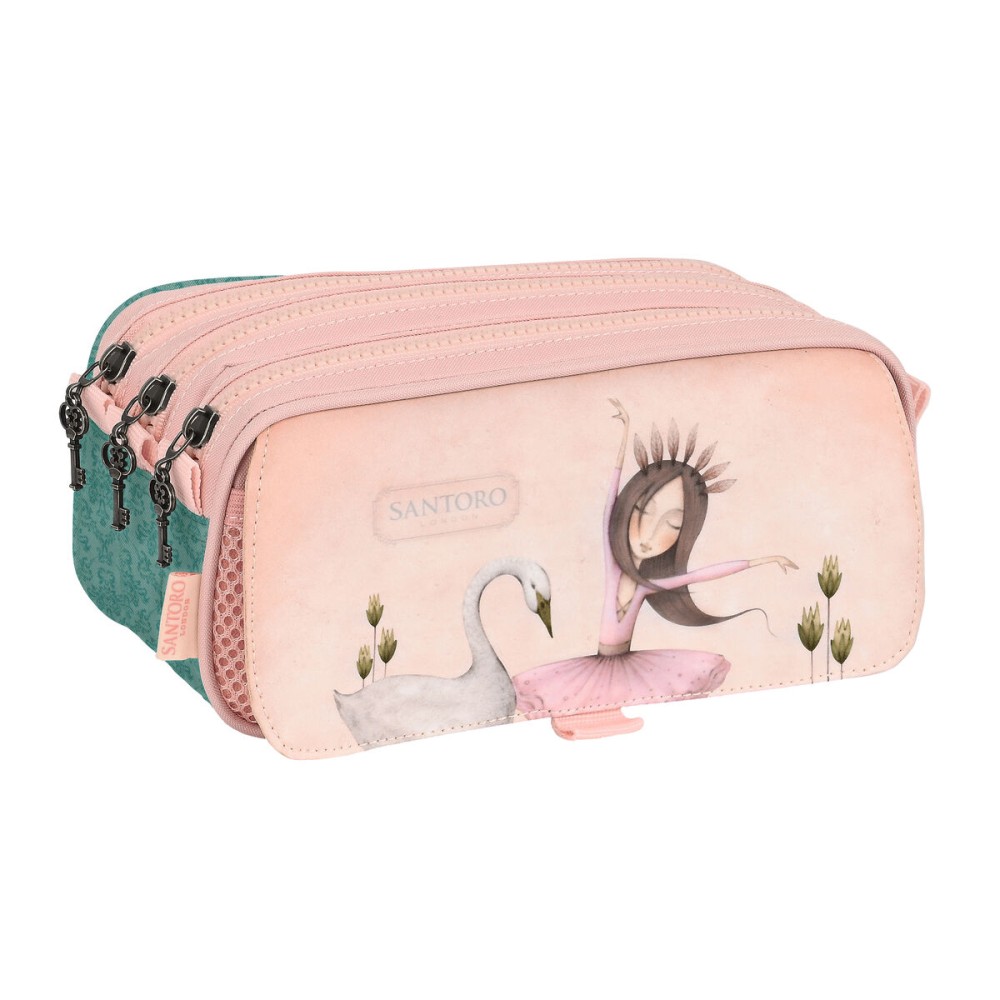 Dreifaches Mehrzweck-Etui Santoro Swan Lake Grau Rosa 21,5 x 10 x 8 cm