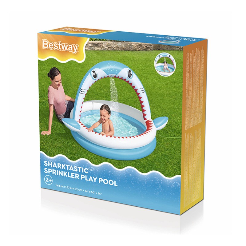 Bestway Piscine Gonflable Enfant 2 Anneaux Requin Pulvérisateur 163x127x92cm +2 Ans Jardin 53157