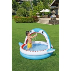 Bestway Piscine Gonflable Enfant 2 Anneaux Requin Pulvérisateur 163x127x92cm +2 Ans Jardin 53157