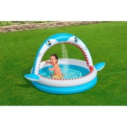 Bestway Aufblasbares Kinderbecken 2 Ringe Haifisch Sprinkler 163x127x92 cm +2 Jahre Garten 53157