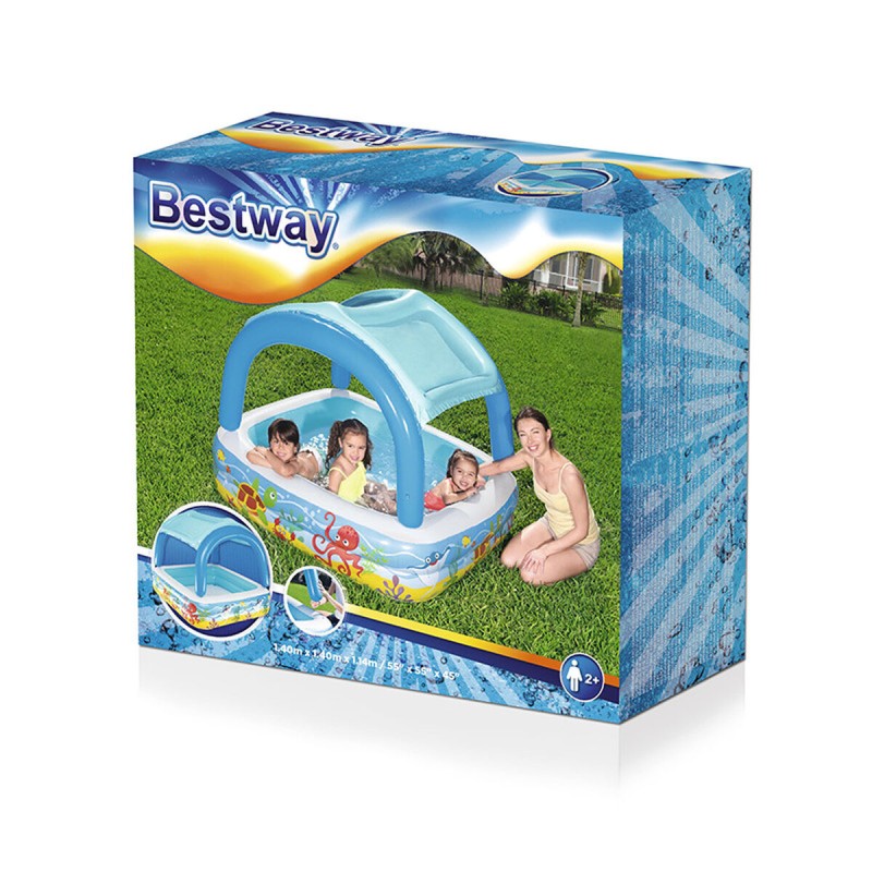 Bestway Piscine Gonflable Enfant avec Toit Détachable 140x140x114 cm +2 Ans Jardin 52192