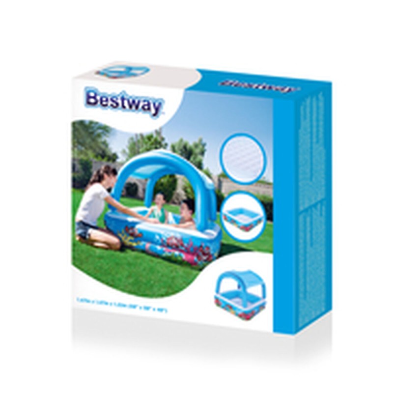 Bestway Aufblasbarer Kinderpool Abnehmbares Dach 140x140x114 cm +2 Jahre Garten 52192