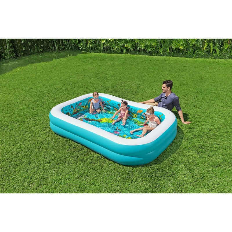 Bestway Piscine Gonflable 2 Chambres Fond 3D Marin avec Accessoires 262x175x51 cm +3 Ans Jardin 54177