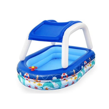 Bestway Aufblasbares Kinderpool Abnehmbares Dach Boot mit Lenkrad 213x155x132 cm +3 Jahre Garten 54370