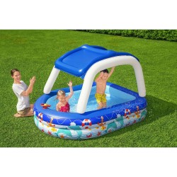 "Bestway Piscine Gonflable Enfant Bateau avec Volant Toit Détachable 213x155x132 cm +3 Ans Jardin 54370"