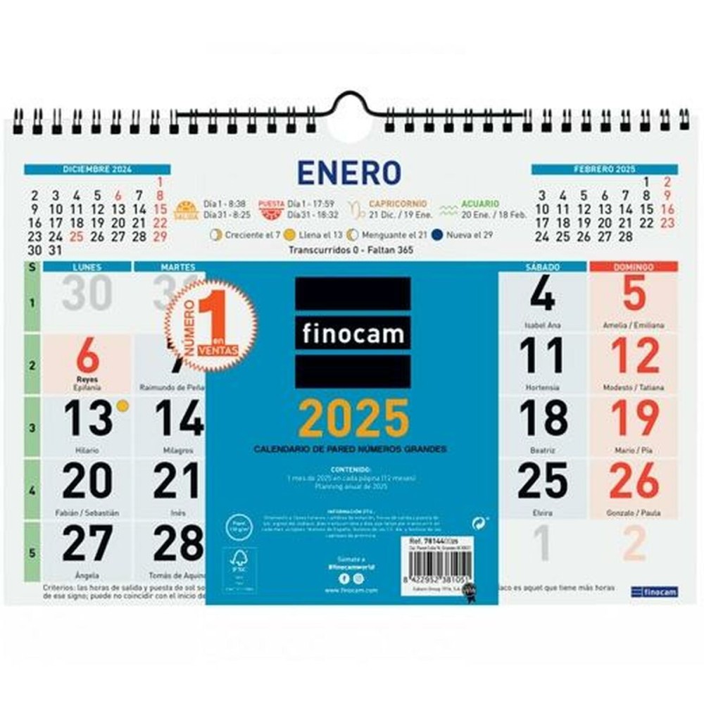 calendrier mural Finocam Multicouleur Papier 2025 30 x 21 cm