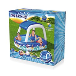 "Bestway Piscine Gonflable Enfant Bateau avec Volant Toit Détachable 213x155x132 cm +3 Ans Jardin 54370"