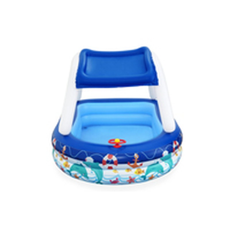 "Bestway Piscine Gonflable Enfant Bateau avec Volant Toit Détachable 213x155x132 cm +3 Ans Jardin 54370"