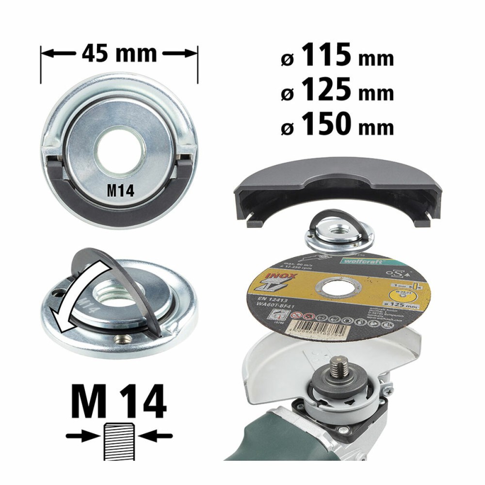 Écrou de fixation rapide pour meuleuse d'angle Wolfcraft 2463000 Ø 45 mm M14