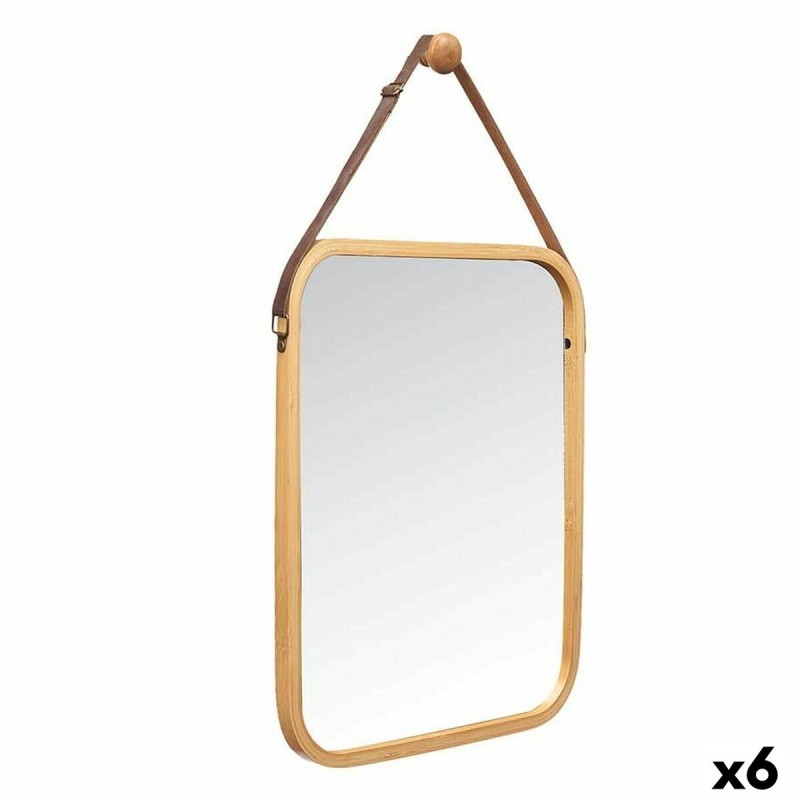 Miroir suspendu Naturel Cuir Bambou Rectangulaire 34 x 41,5 x 1,5 cm (6 Unités)