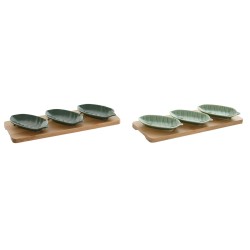 Appetizer Set Home ESPRIT Green Dark green Bamboo Porcelain Tropical 4 Pieces 28,4 x 10,5 x 3 cm (2 Units)