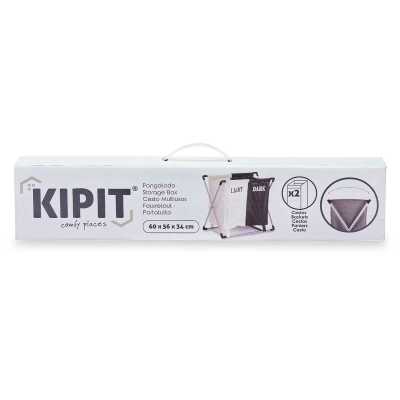 Laundry basket Kipit WR4218P White Black Metal 60 x 34 x 56 cm Double (6 Units)