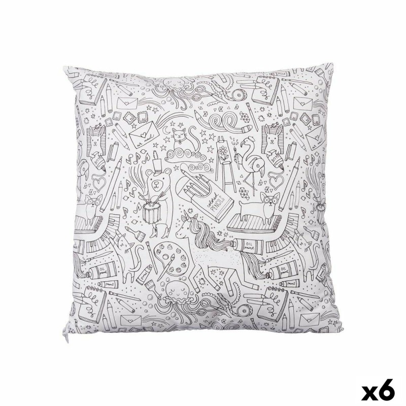 Cushion White Black 43 x 13 x 43 cm For painting (6 Units)