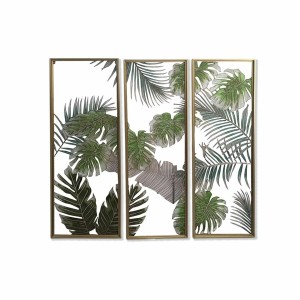 Toile DKD Home Decor 3 Pièces Tropical Feuille d'une plante (122 x 3 x 122 cm)