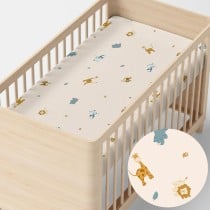 Drap housse HappyFriday MINI Beige Multicouleur 60 x 120 x 14 cm animaux