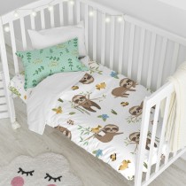 Parure de couette HappyFriday Moshi Moshi Happy Sloth Multicouleur Lit de bébé 2 Pièces