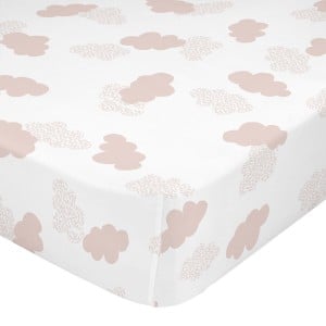 Drap housse HappyFriday BASIC KIDS Rose 60 x 120 x 14 cm Nuages