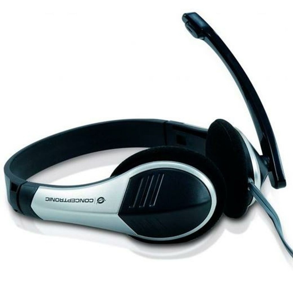 Kopfhörer mit Mikrofon Conceptronic Allround Stereo Headset Schwarz Silberfarben