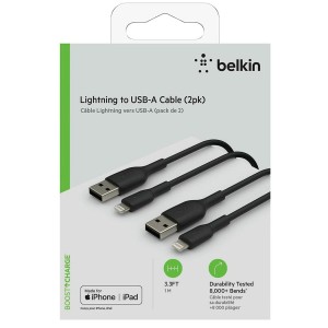 Câble USB vers Lightning Belkin CAA001BT1MBK2PK 1 m Noir (2 Unités)