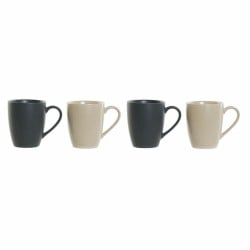 Lot de tasses DKD Home Decor Beige Gris foncé Bois d'hévéa Grès 300 ml 19 x 13 x 31 cm (4 Pièces)