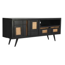 TV furniture DKD Home Decor Black Rattan Mango wood (145,5 x 40,5 x 60 cm)