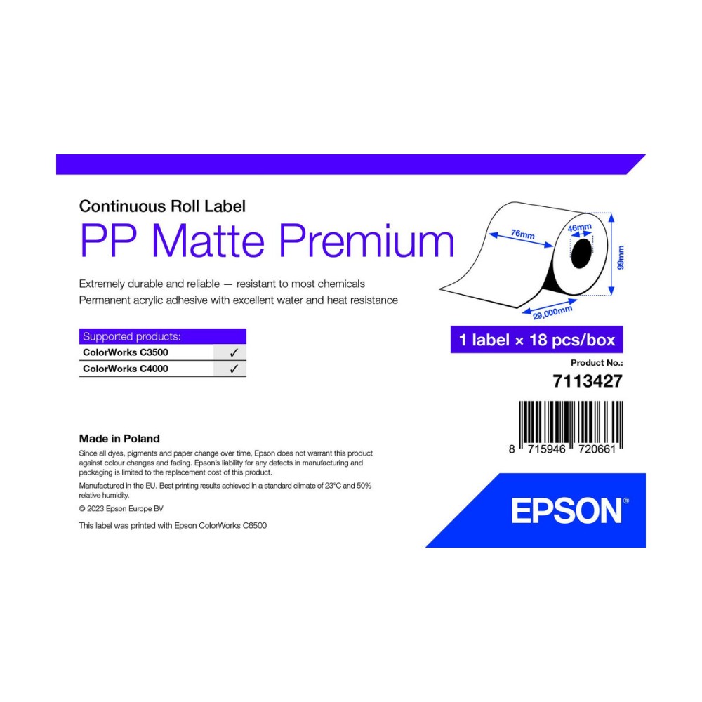 Papier pour imprimante Epson 7113427 Blanc (18 Unités)