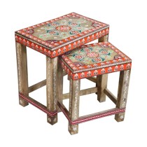 Jeu de 2 tables DKD Home Decor Multicouleur Naturel 45 x 30 x 45 cm 45 x 28,5 x 46 cm