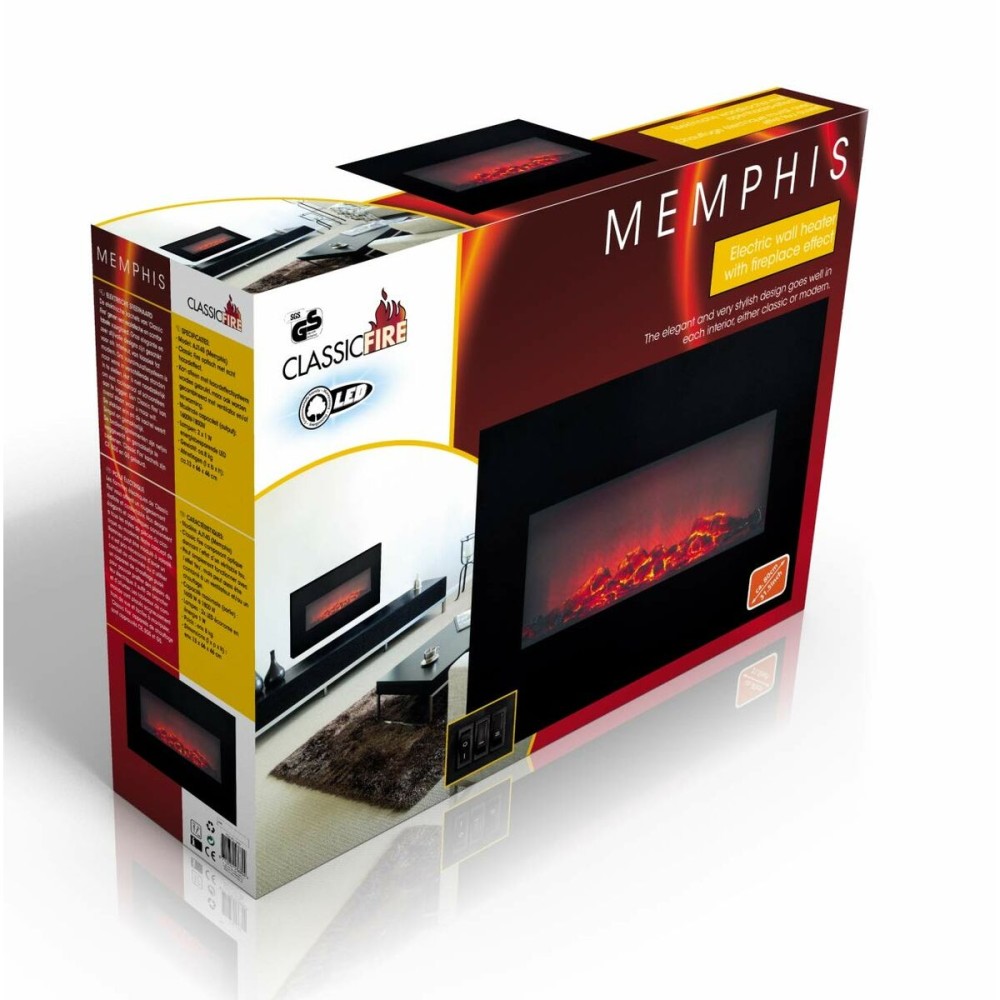 Dekorativer elektrischer Wandkamin Classic Fire Memphis Schwarz 1800 W 66 x 13 x 46 cm