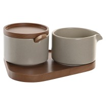 Sucrier DKD Home Decor 19,5 x 18,5 x 7 cm Beige Marron Bois d'hévéa 4 Pièces