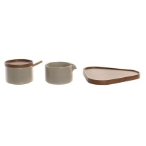 Sucrier DKD Home Decor 19,5 x 18,5 x 7 cm Beige Marron Bois d'hévéa 4 Pièces