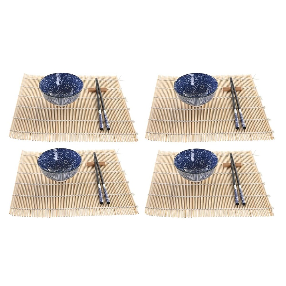 Sushi-Set DKD Home Decor 14,5 x 14,5 x 31 cm Schwarz Blau Steingut Orientalisch (16 Stücke)