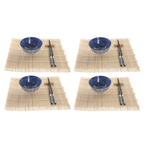 Sushi-Set DKD Home Decor 14,5 x 14,5 x 31 cm Schwarz Blau Steingut Orientalisch (16 Stücke)