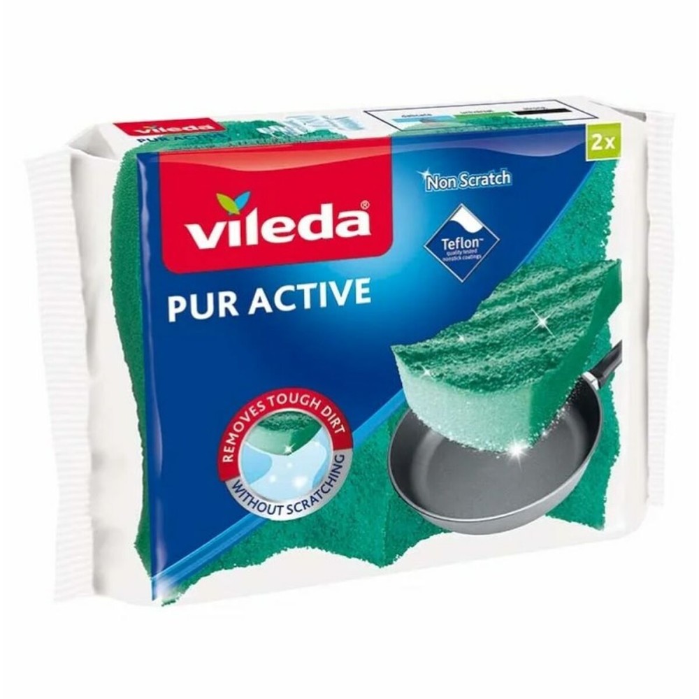 Tampon à récurer Vileda Pur Active Vert Polyuréthane (2 Unités)