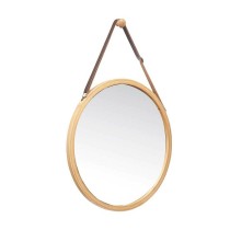 Miroir suspendu Naturel Cuir Bambou Rond 38 x 35 x 1,5 cm (6 Unités)