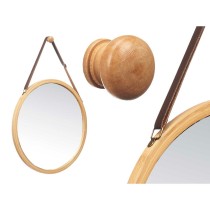 Miroir suspendu Naturel Cuir Bambou Rond 38 x 35 x 1,5 cm (6 Unités)