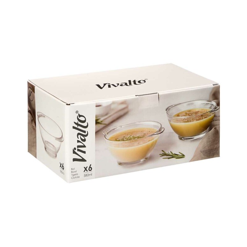 Soup Bowls Vivalto TP-H6107/BHA6 Transparent 580 ml With handles Soup (24 Units)