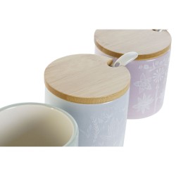 Sugar Bowl DKD Home Decor Blue Green Lilac Bamboo Dolomite 7,5 x 7,5 x 7,5 cm (3 Units)