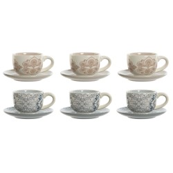 Lot de tasses avec soucoupes Home ESPRIT Bleu Beige Métal Dolomite 180 ml 20 x 18 x 20 cm (2 Unités)