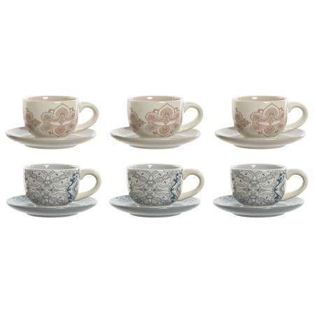 Lot de tasses avec soucoupes Home ESPRIT Bleu Beige Métal Dolomite 180 ml 20 x 18 x 20 cm (2 Unités)