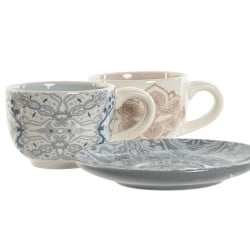 Lot de tasses avec soucoupes Home ESPRIT Bleu Beige Métal Dolomite 180 ml 20 x 18 x 20 cm (2 Unités)